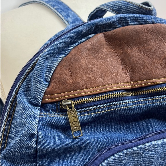Vintage Route 66 Denim Backpack Faux Leather Trim Y2K 90s School Bag Americana main image 11